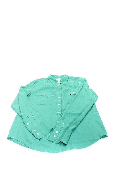J Crew Womens Silk Long Sleeve Collared Button Down Blouse Teal Size 8 M lot 2
