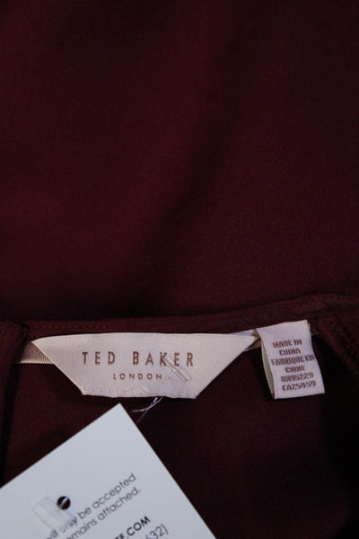 Ted Baker London Womens Back Zip Sleeveless Crew Neck Scalloped Dress Red Size 1