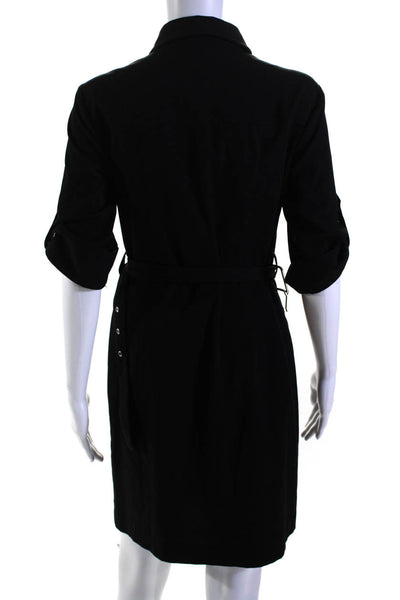 Michael Michael Kors Womens Front Zip Collared Half Sleeve Dress Black Small
