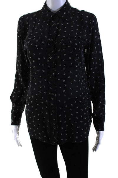 Equipment Femme Womens Button Front Collared Silk Printed Shirt Black Size Small