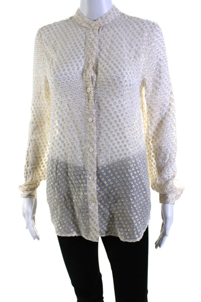 Equipment Femme Womens Button Front Metallic Dotted Silk Shirt White Size XS