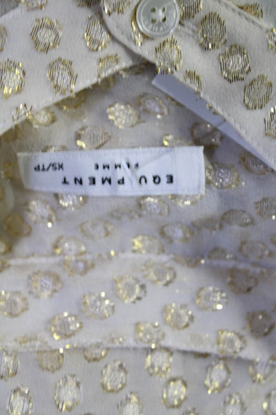 Equipment Femme Womens Button Front Metallic Dotted Silk Shirt White Size XS