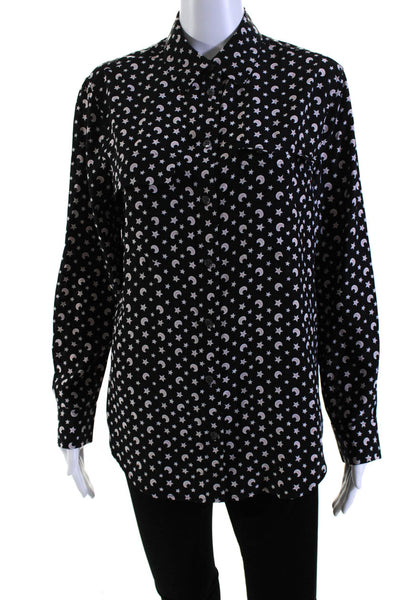 Equipment Femme Womens Button Front Silk Stars & Moons Shirt Black Pink Size XS