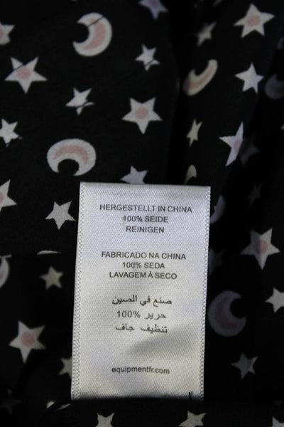 Equipment Femme Womens Button Front Silk Stars & Moons Shirt Black Pink Size XS