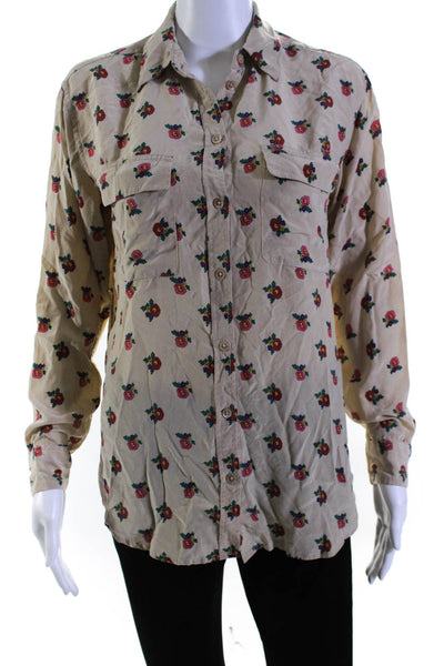 Equipment Femme Womens Button Front Collared Floral Silk Shirt Brown Size XS