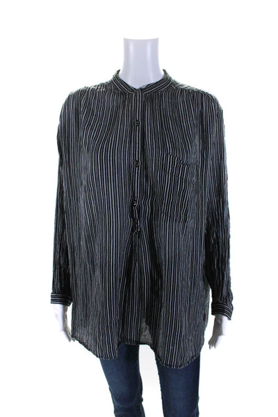 Isabel Marant Etoile Womens Cotton Striped Button Up Blouse Black Size 42