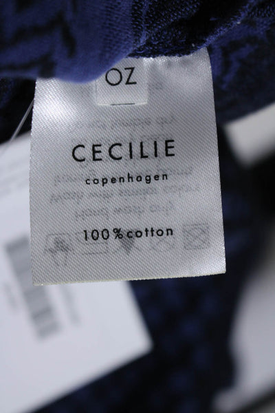 Cecile Copenhagen Womens Cotton Diamond Print V Neck Top Blue Size OS