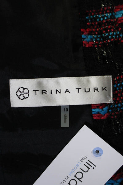 Trina Turk Womens Tweed Metallic Fringe Chain Trim Jacket Black Size 10