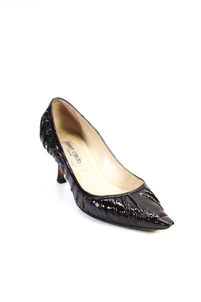 Jimmy Choo Womens Wet Look Patent Leather Pointed Heels Brown Size 7.5