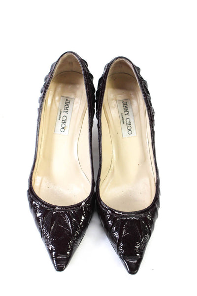 Jimmy Choo Womens Wet Look Patent Leather Pointed Heels Brown Size 7.5