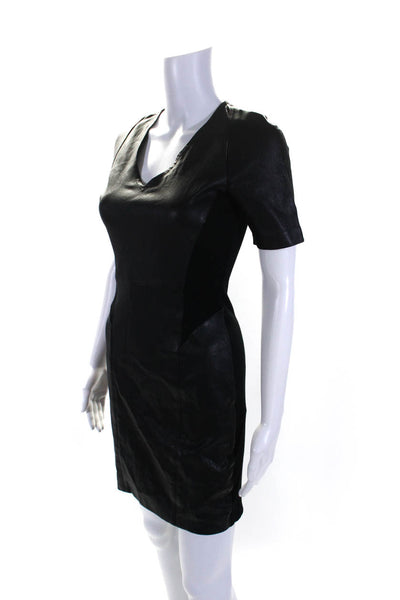 Theory Womens V Neck Short Sleeve Mid Calf Dress Black Size 2