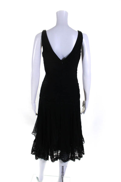 Jovani Womens Asymmetrical Pleated Embellished Dress Lace Silk Black Size 2