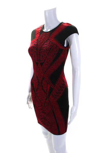 RVN Womens Sleeveless Bodycon Scoop Neck Abstract Dress Red Black Size Small