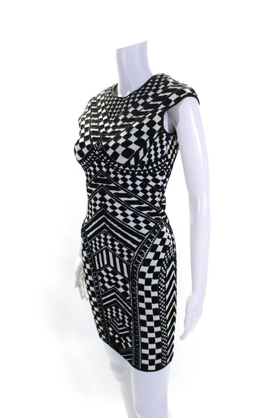 RVN Womens Sleeveless Bodycon Scoop Neck Abstract Dress White Black Size Small