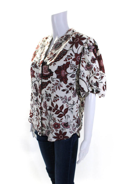 Joie Womens Button Down Collared Abstract Print Blouse Linen White Size Xs