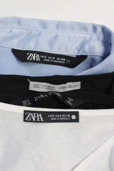 Zara Womens V Neck Collared Blouse White Blue Black Size Small Lot of 3