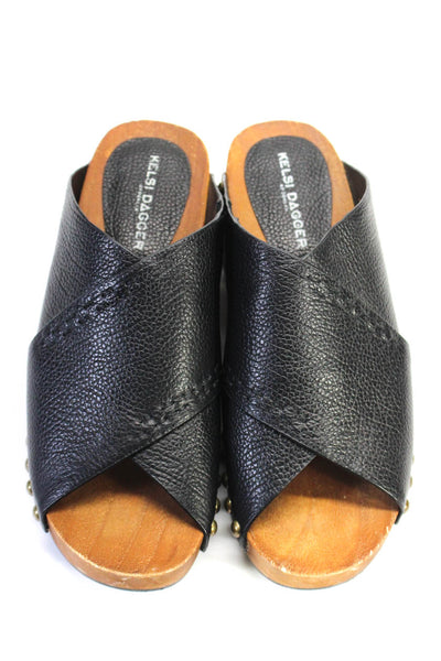 Kelsi Dagger Brooklyn Womens Studded Platform Sandal Leather Black Size 7.5