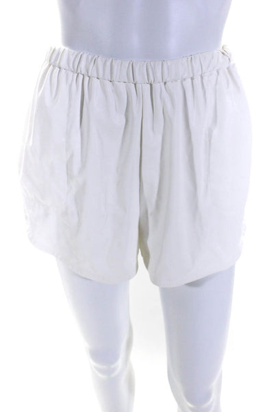 Intermix Women's Elastic Waist Faux Leather Pockets Short White Size P