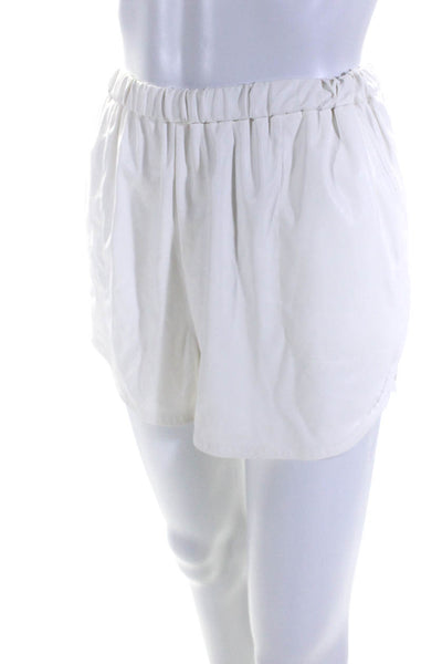 Intermix Women's Elastic Waist Faux Leather Pockets Short White Size P