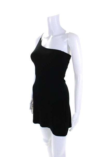 Joah Brown Women's Asymmetric One Shoulder Ribbed Mini Dress Black Size S/M