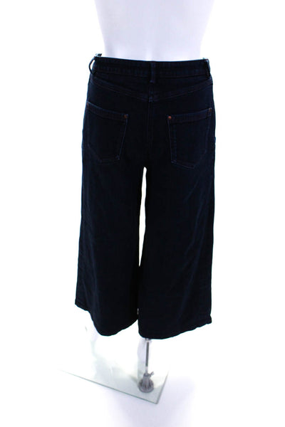 Osman Women's High Waist Button Closure Dark Wash Wide Leg Denim Pant Size 10