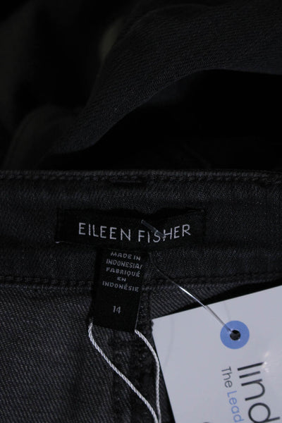 Eileen Fisher Womens Button Closure Five Pockets Straight Leg Pant Black Size 14