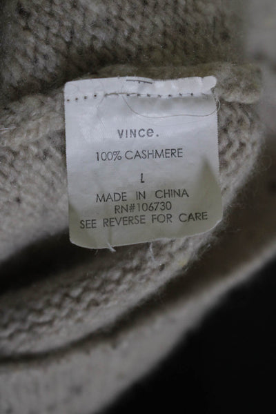 Vince Womens Cashmere Knit V-Neck Front Pocket Pullover Hoodie Beige Size L