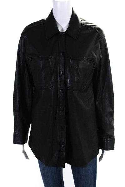 Stockholm Atelier & Other Stories Womens Leather Button Up Blouse Black Size XS