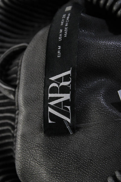 Zara Womens Vegan Leather Round Neck Long Sleeve BOmber Jacket Gray Size M