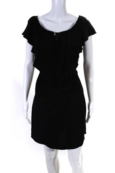 Kobi Halperin Women's Boat Neck Sleeveless Ruffle A-Line Mini Dress Black Size M