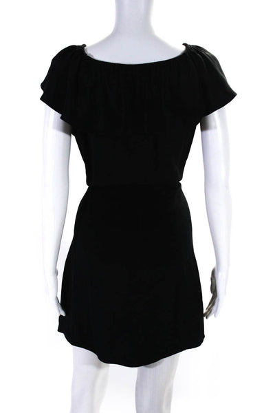 Kobi Halperin Women's Boat Neck Sleeveless Ruffle A-Line Mini Dress Black Size M