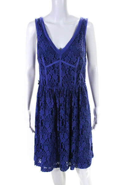 Rebecca Taylor Women's V-Neck Sleeveless Lace Flare Mini Dress Purple Size 8