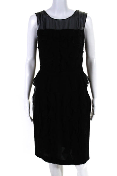 Jason Wu Women's V-Neck Sleeveless Ruffle Tiered Mini Silk Dress Black Size 8