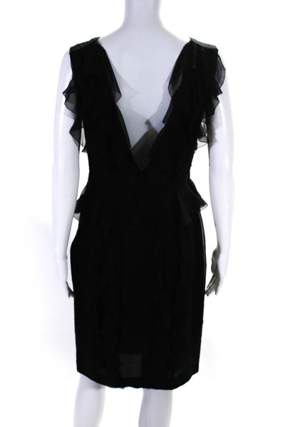 Jason Wu Women's V-Neck Sleeveless Ruffle Tiered Mini Silk Dress Black Size 8