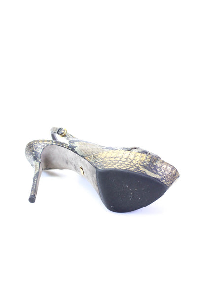 Sergio Rossi Women's Open Toe Platform Snake Print Stiletto Sandals Green Size 8