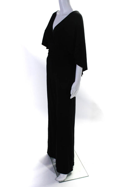 Redemption Womens V-Neck Pullover Layered Flare Jumpsuit Black Size EUR40