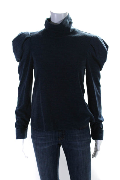 Petersyn Womens Cotton Puff Long Sleeve Turtleneck Sweater Top Blue Size M