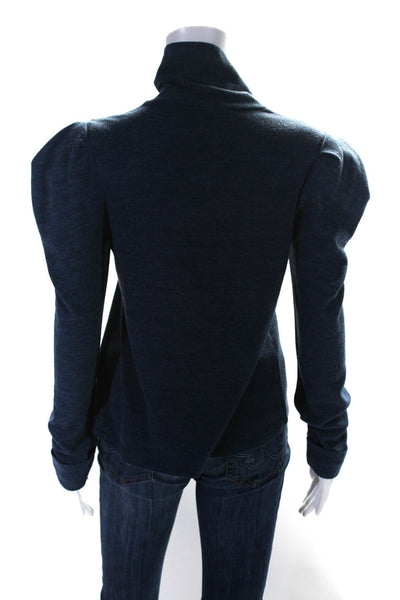 Petersyn Womens Cotton Puff Long Sleeve Turtleneck Sweater Top Blue Size M