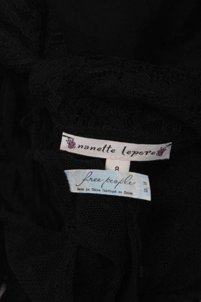 Free People Nenette Lepore Womens Back Zip Blouse Lace Black Size 8 Lot of 2
