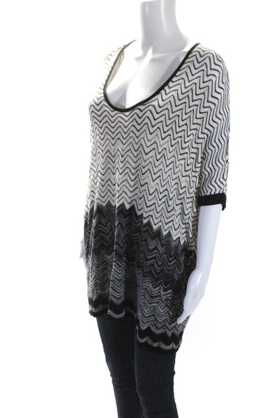 BCBGMAXAZRIA Womens Short Sleeve Scoop Neck Knit Sweater Black White One Size