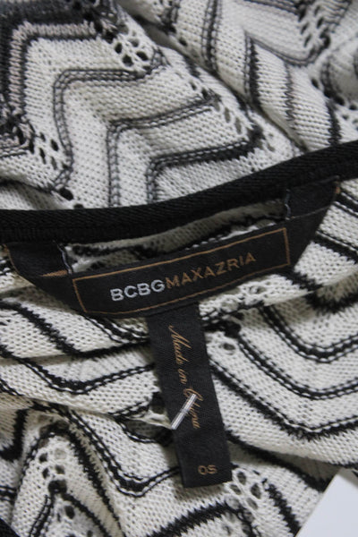 BCBGMAXAZRIA Womens Short Sleeve Scoop Neck Knit Sweater Black White One Size