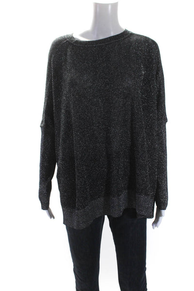 Eileen Fisher Womens Long Sleeve Crew Neck Sweater Metallic Black Size Large