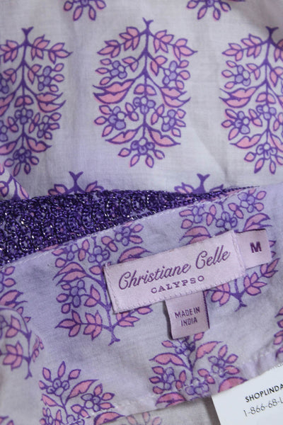 Designer Womens V Neck Pullover Floral Print Dress White Purple Size Small