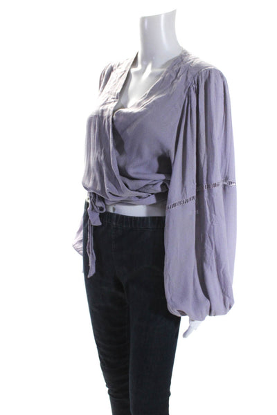 Free People Womens Long Sleeves Wrap Blouse Lavender Purple Size Medium