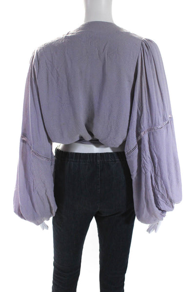 Free People Womens Long Sleeves Wrap Blouse Lavender Purple Size Medium