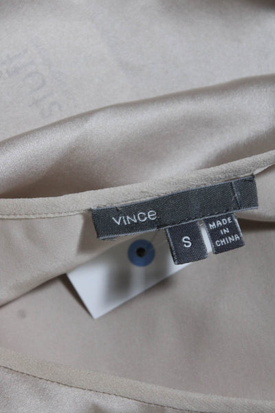 Vince Womens Silk Satin Scoop Neck Short Sleeve Blouse Top Beige Size S