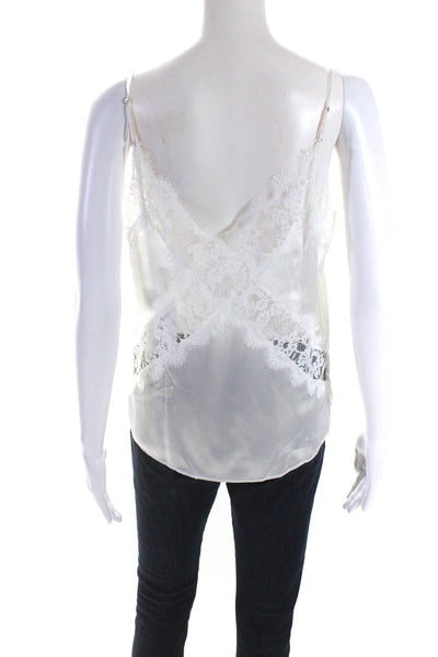 Cami Womens Silk Lace Detail V-Neck Pullover Tank Top Blouse White Size L