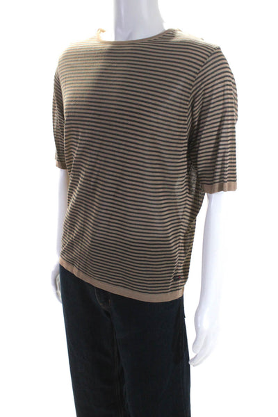 Gfferre Mens Striped Print Short Sleeve Round Neck Pullover Top Brown Size XL