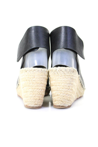 Celine Womens Hook & Loop Espadrille Wedge Thong Sandals Black Size 41 11