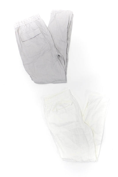 Vince Womens Elastic Waistband Drawstring Linen Pants White Gray Small Lot 2